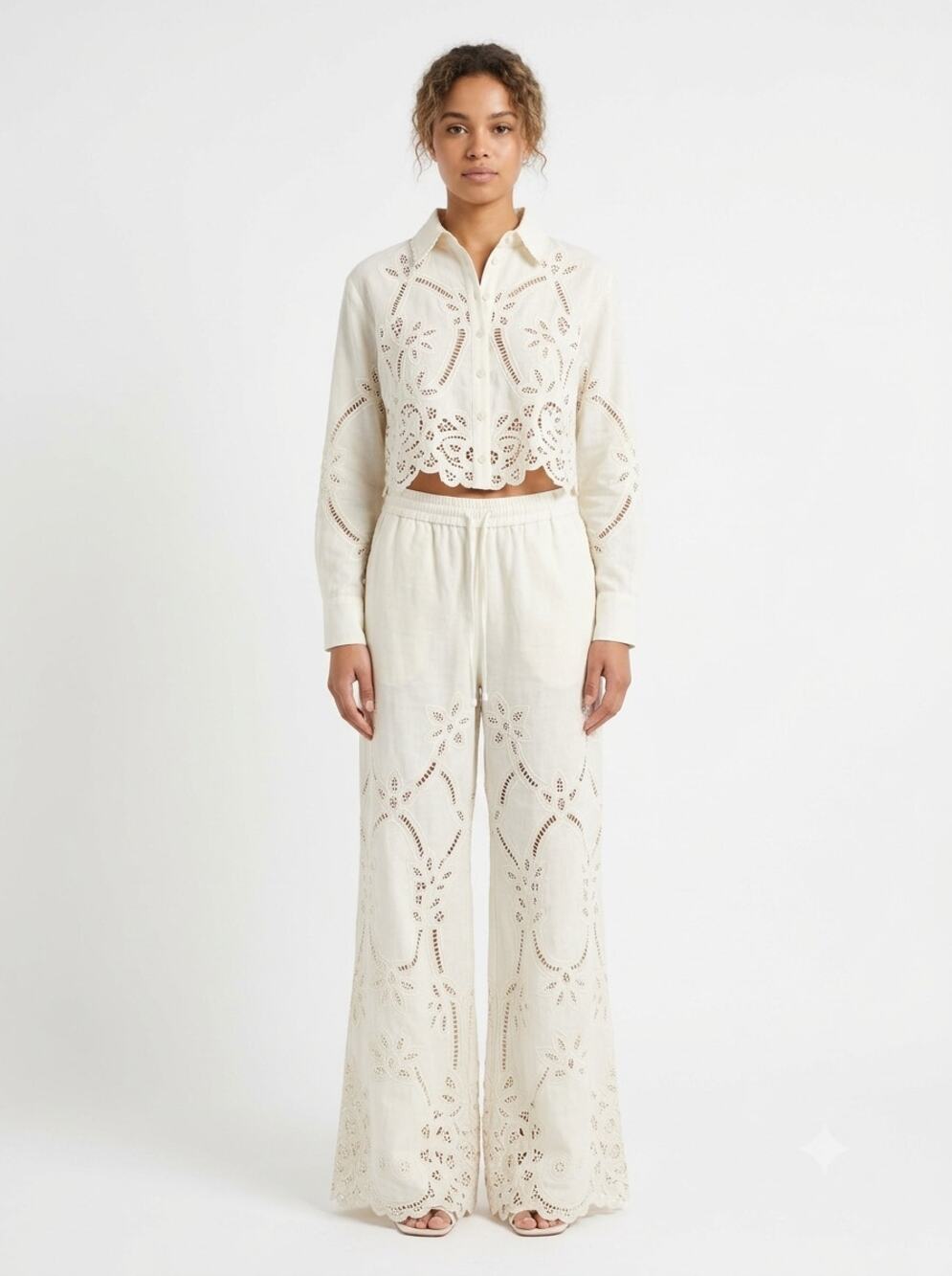 Veronica Beard 2 Piece Co-Ord Set Women's 6/S White Eyelet Lace Scalloped Hem